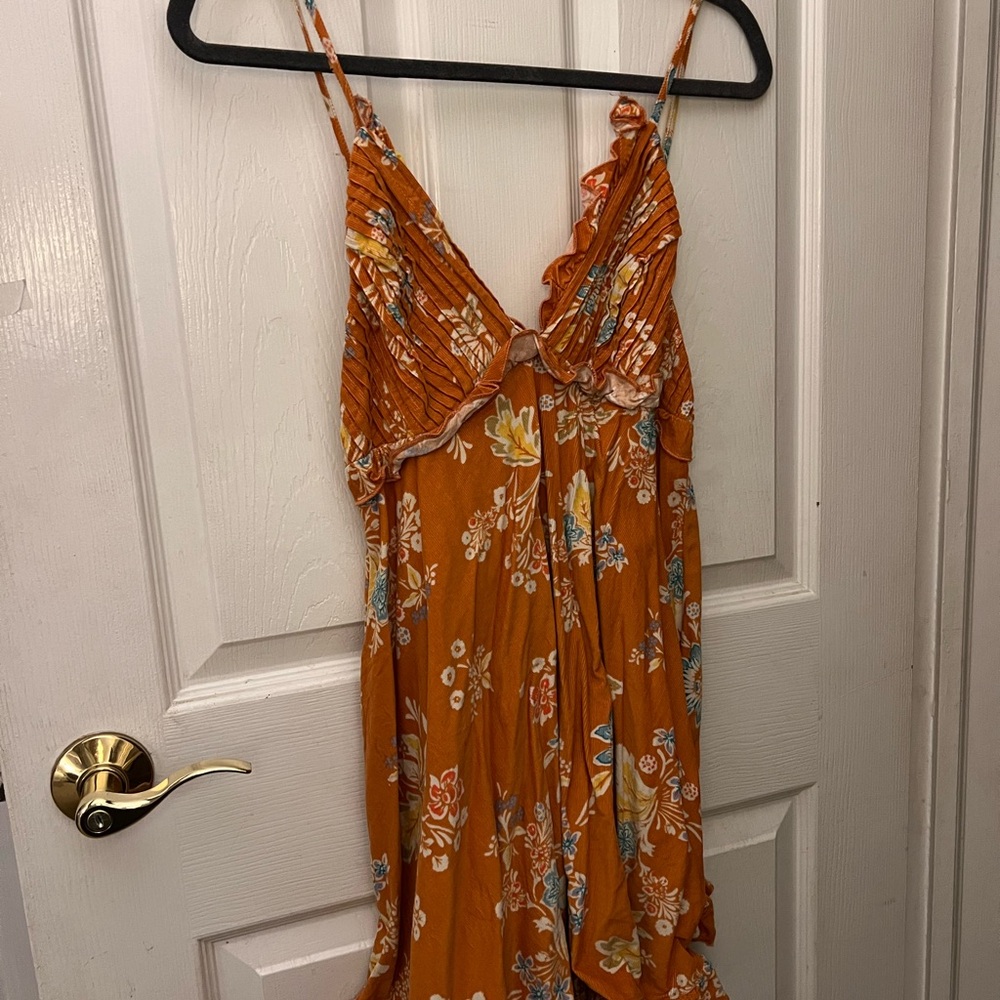 Floral Orange Spaghetti Strap Dress